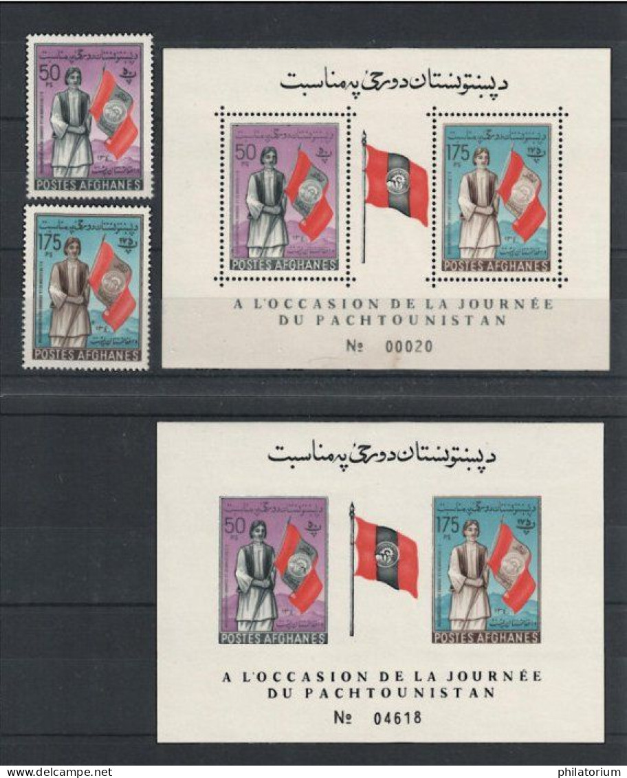 Afghanistan, N° Yv 556, 557, BF 12 + ND, Mi 555A, 556A, BL 13A + B,  **, Journée Du Pachtounistan, - Afghanistan