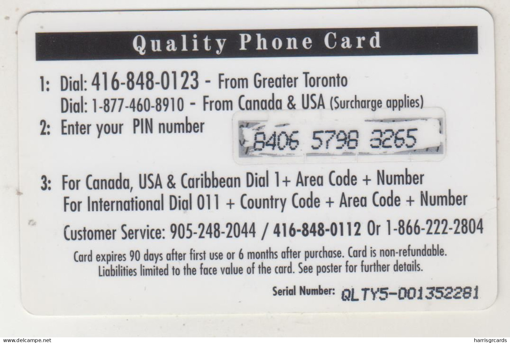 CANADA - Quality , Prepaid Card $5 , Used - Canada