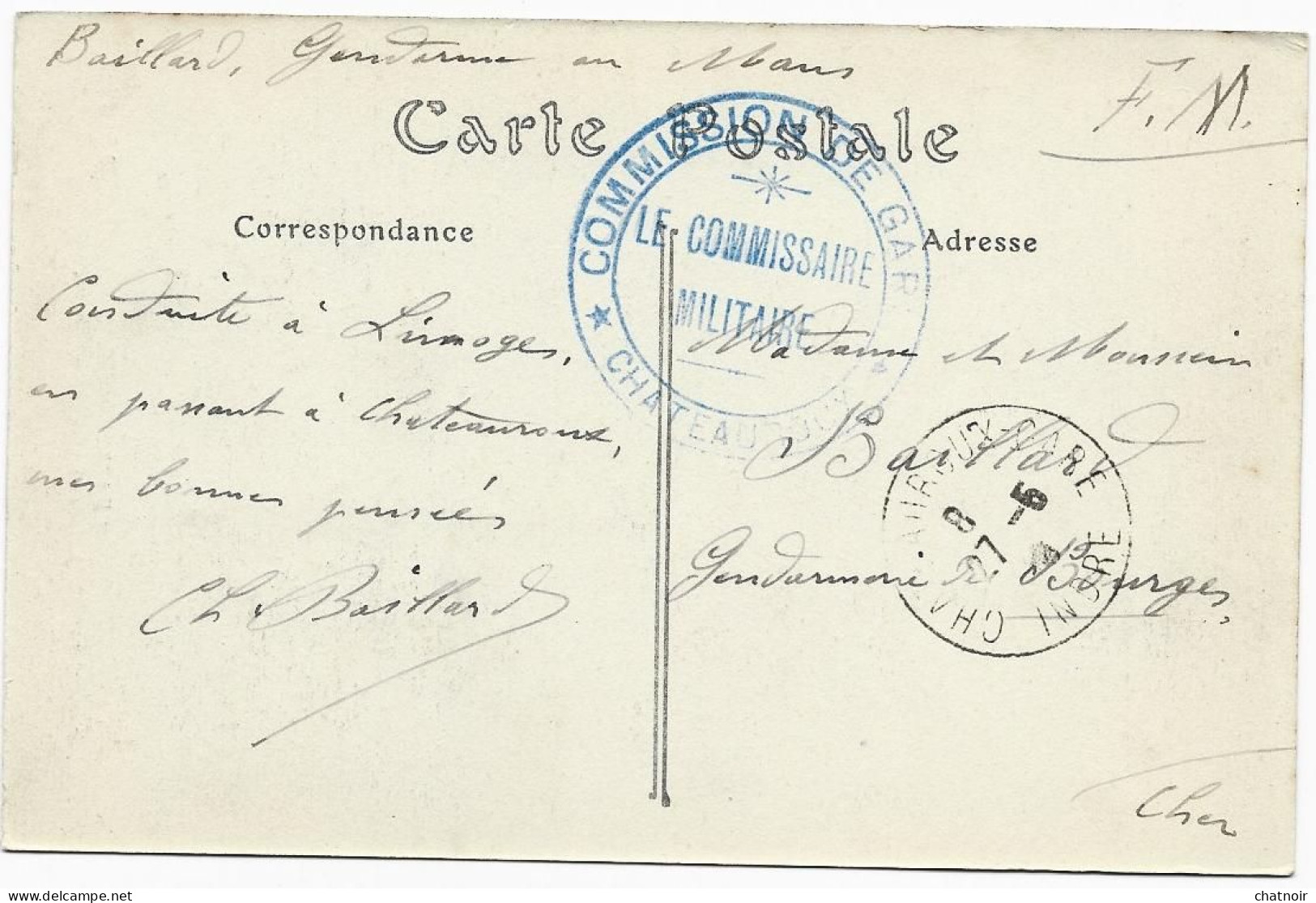 Sur  CP De  CHATEAUROUX   /   Cachet  "  Commission De Gare  Chateauroux  " - 1914-18