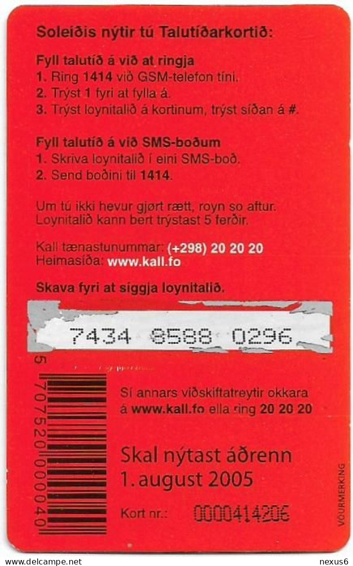 Faroe - Kall - Studlar, Exp.01.08.2005, GSM Refill 10Kr, Used - Isole Faroe