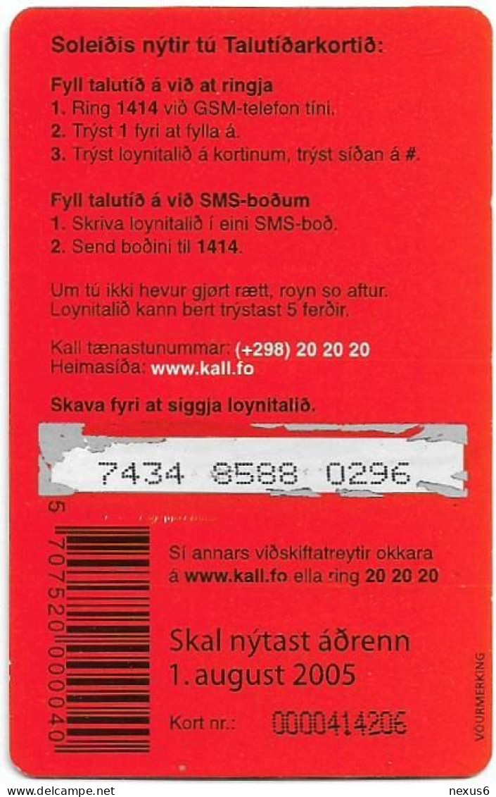 Faroe - Kall - Studlar, Exp.01.08.2005, GSM Refill 10Kr, Used - Färöer I.