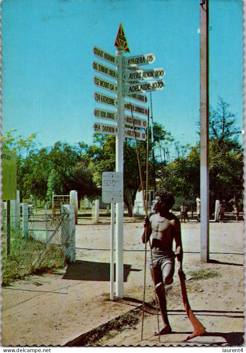 9-12-2023 (1 W 45) Australia - Aboriginal Men At Alice Springs Sign Post (psoted 1970's - No Stamp) - Aborigines