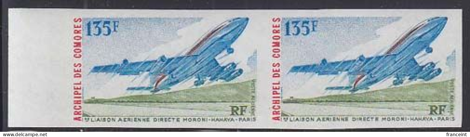 COMOROS(1974) Boeing 707. Imperforate Margin Pair. Scott No C66, Yvert No PA65. - Autres & Non Classés