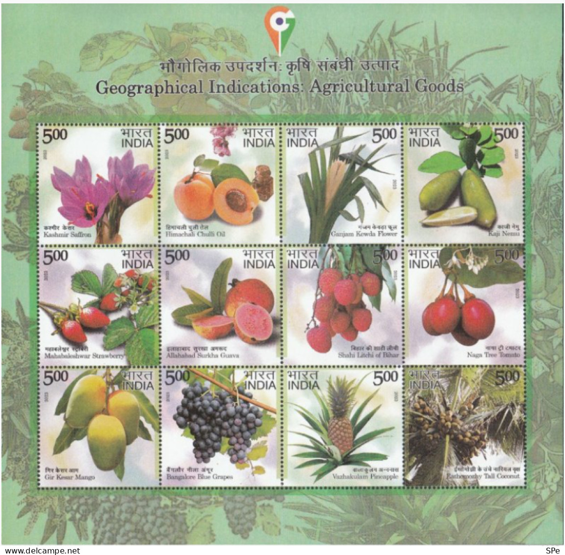 India 2023 Agricultural Geographical Goods Fruits Flowers Trees Set Of 12 Stamps In Sheetlet MNH - Blokken & Velletjes