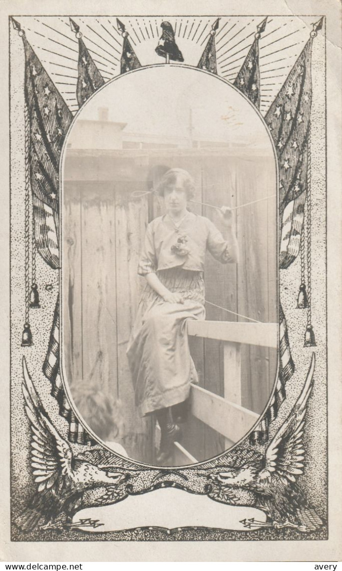 Young Lady Sitting On A Fence   Jeune Femme Assise Sur La Cloture - Collections & Lots