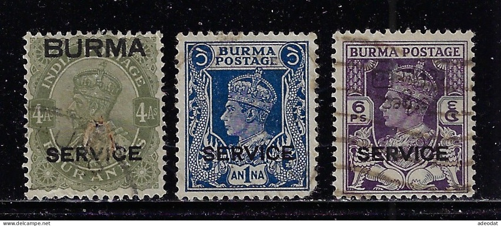 BURMA 1937 SERVICE SCOTT #07,44,46 USED - Burma (...-1947)