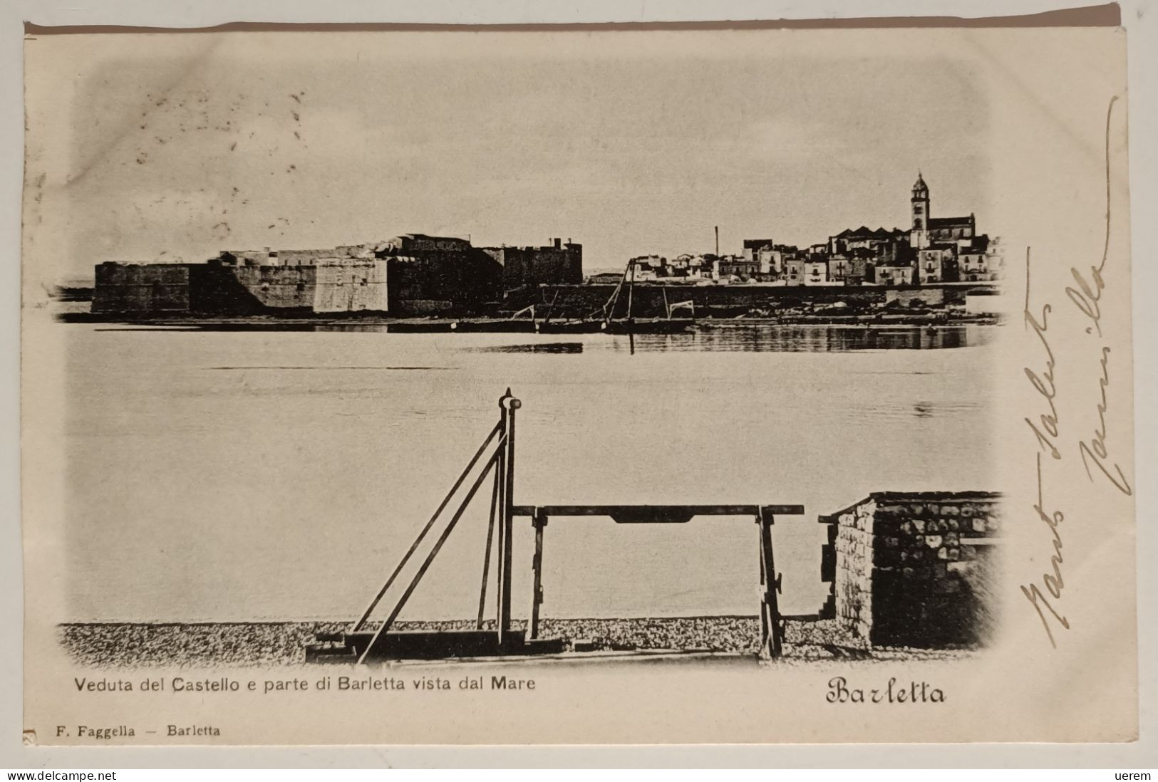 PUGLIA BARLETTA VEDUTA DEL CASTELLO E PARTE DI BARLETTA VISTA DAL MARE Formato Piccolo Viaggiata Nel 1900 - Condizioni B - Barletta