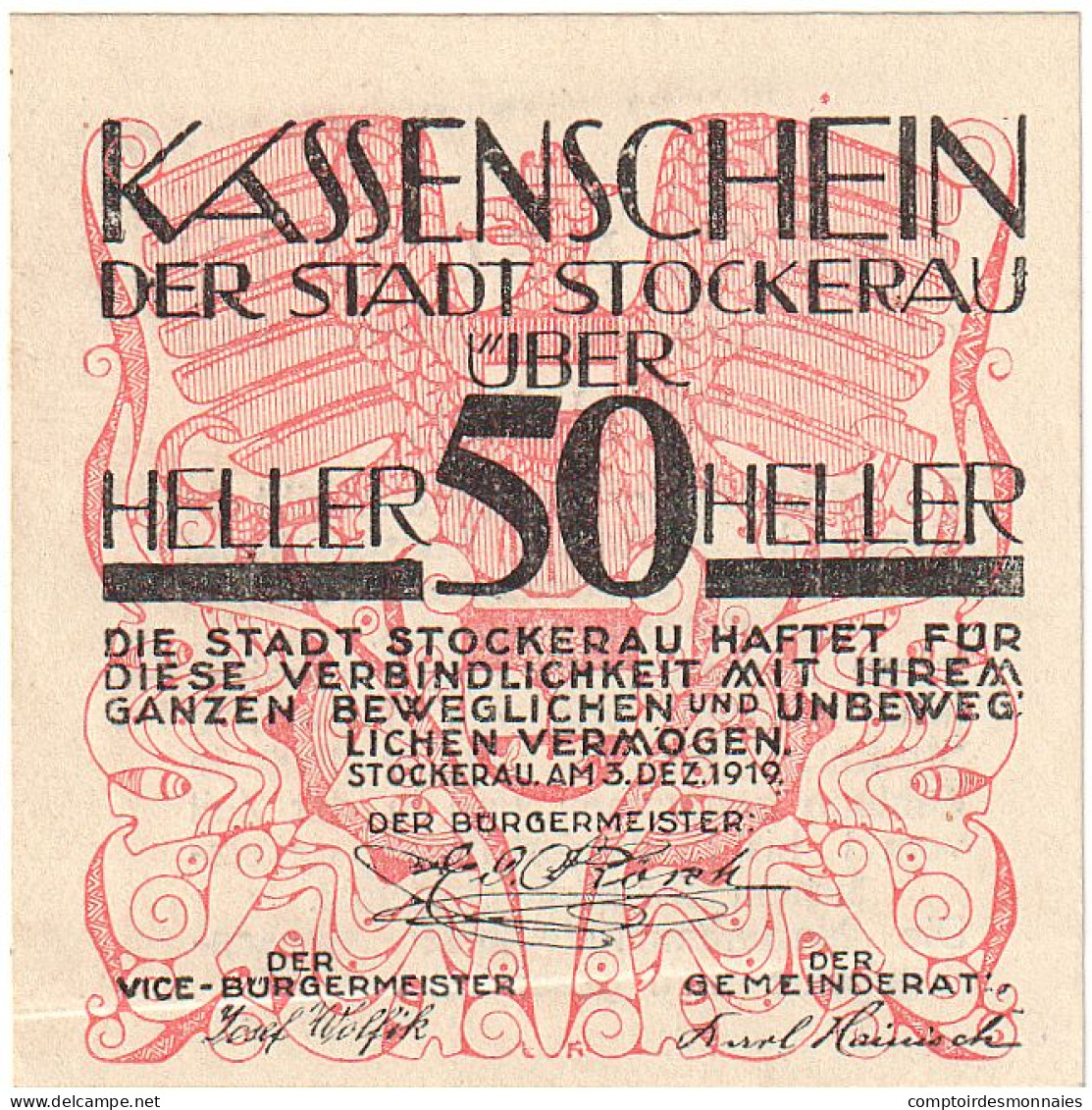 Billet, Autriche, Stockerau, 50 Heller, Texte 1920-08-15, SPL, Mehl:FS 1038 - Oesterreich