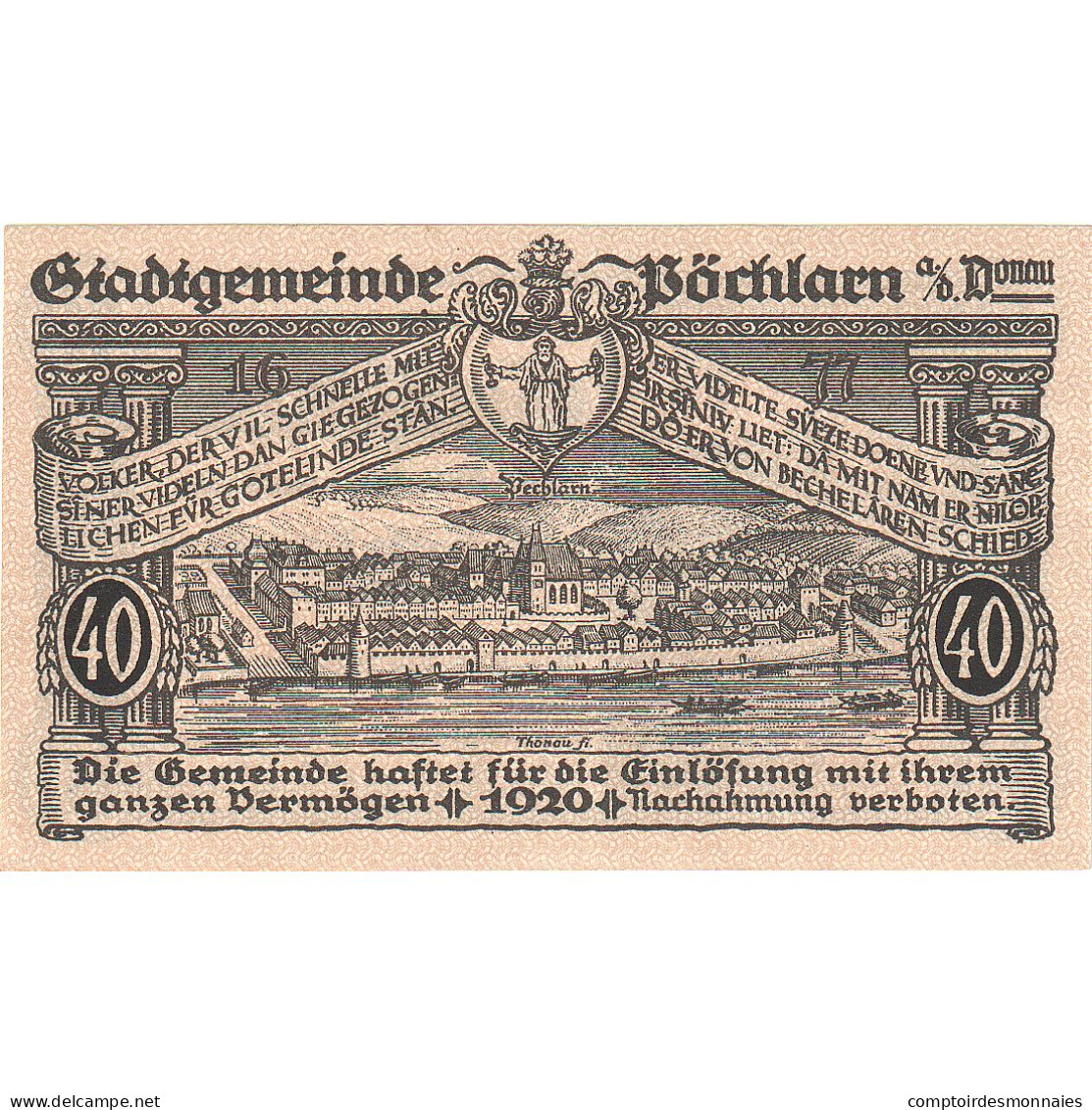 Billet, Autriche, Pochlarn, 40 Heller, Château 1920-12-31, SPL, Mehl:FS 755III - Oesterreich