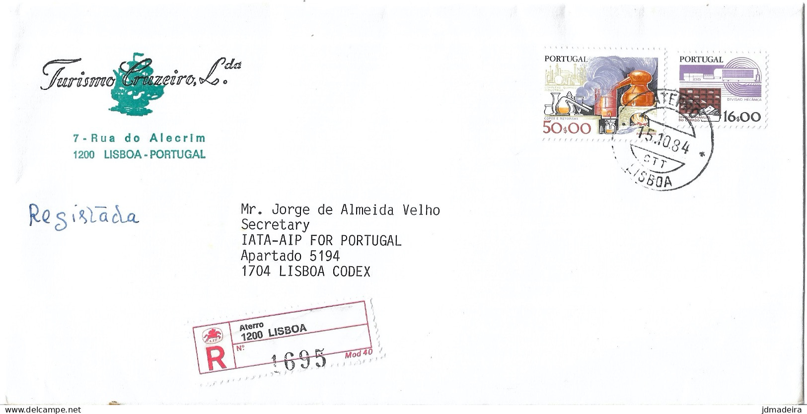 Portugal Registered Cover Instrumentos De Trabalho Stamps ATERRO Cancel And Registration Label - Covers & Documents