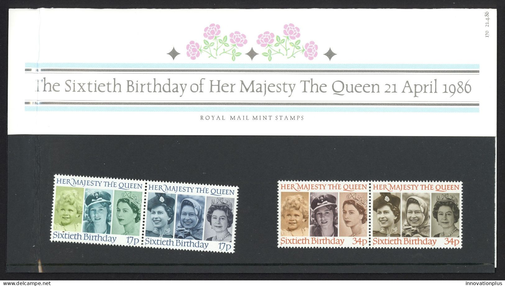 Great Britain Sc# 1138a-1140a PP170 MNH (fold) 1986 4.21 Queen Elizabeth II 60th - Presentation Packs