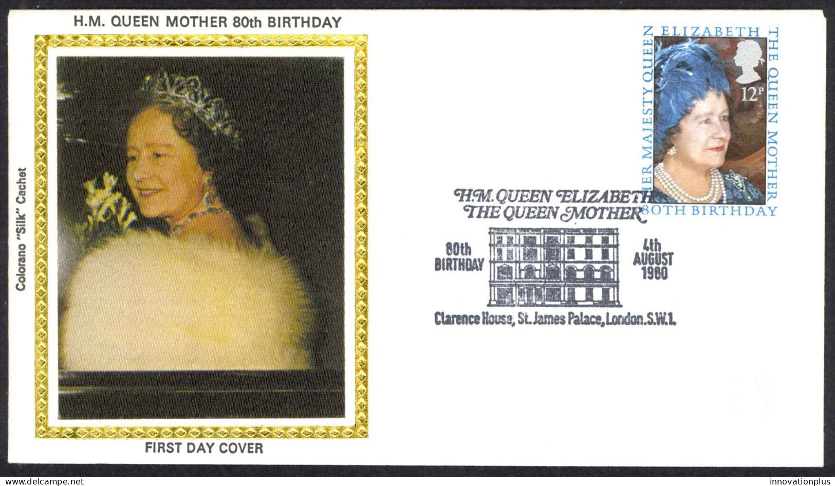 Great Britain Sc# 919 Colorono Silk Cachet FDC (c) 1980 8.4 Queen Mother 80th - 1971-1980 Em. Décimales