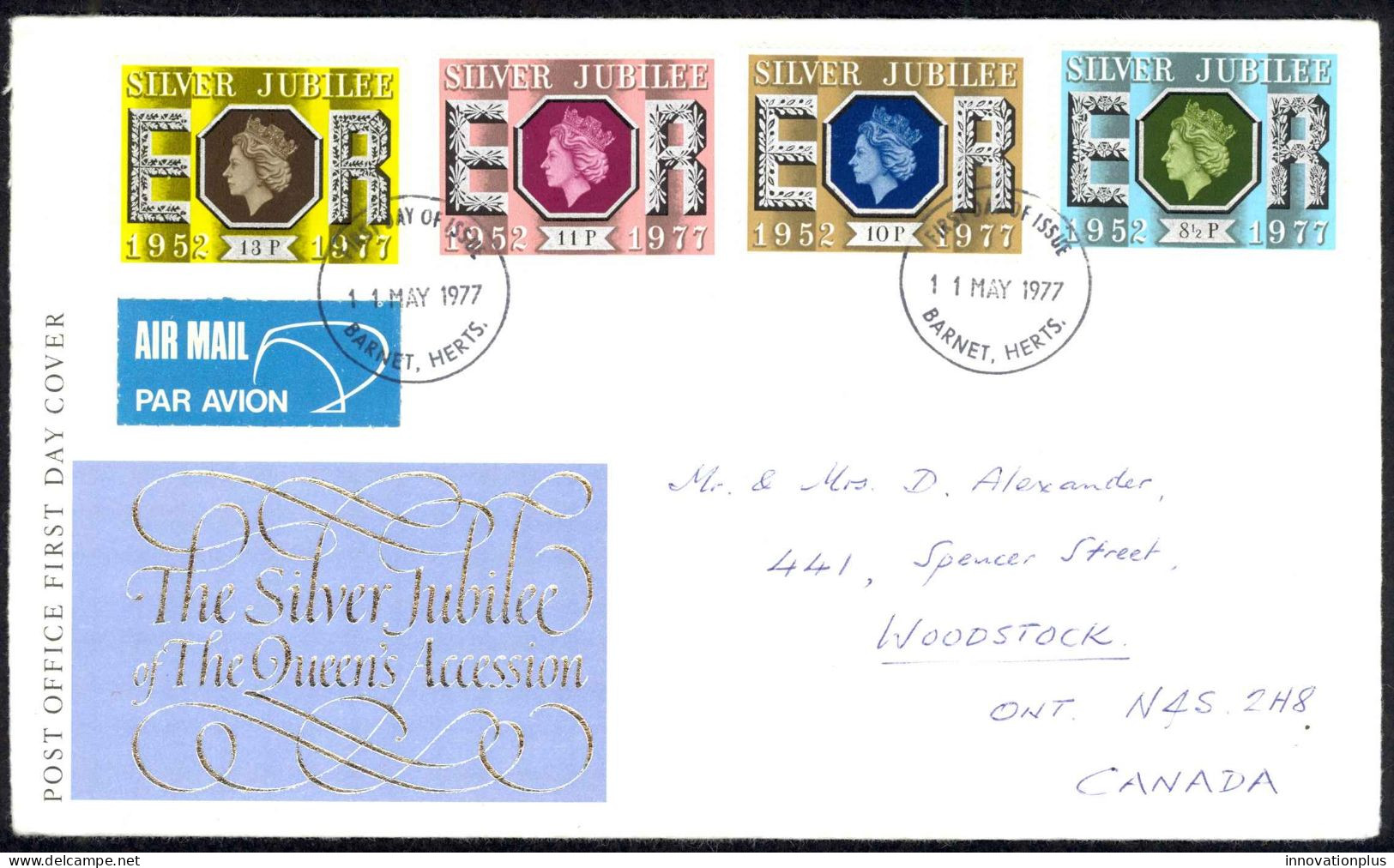 Great Britain Sc# 810-814 (no 9p) FDC (b) 1977 6.15 QEII Silver Jubilee - 1971-1980 Decimal Issues