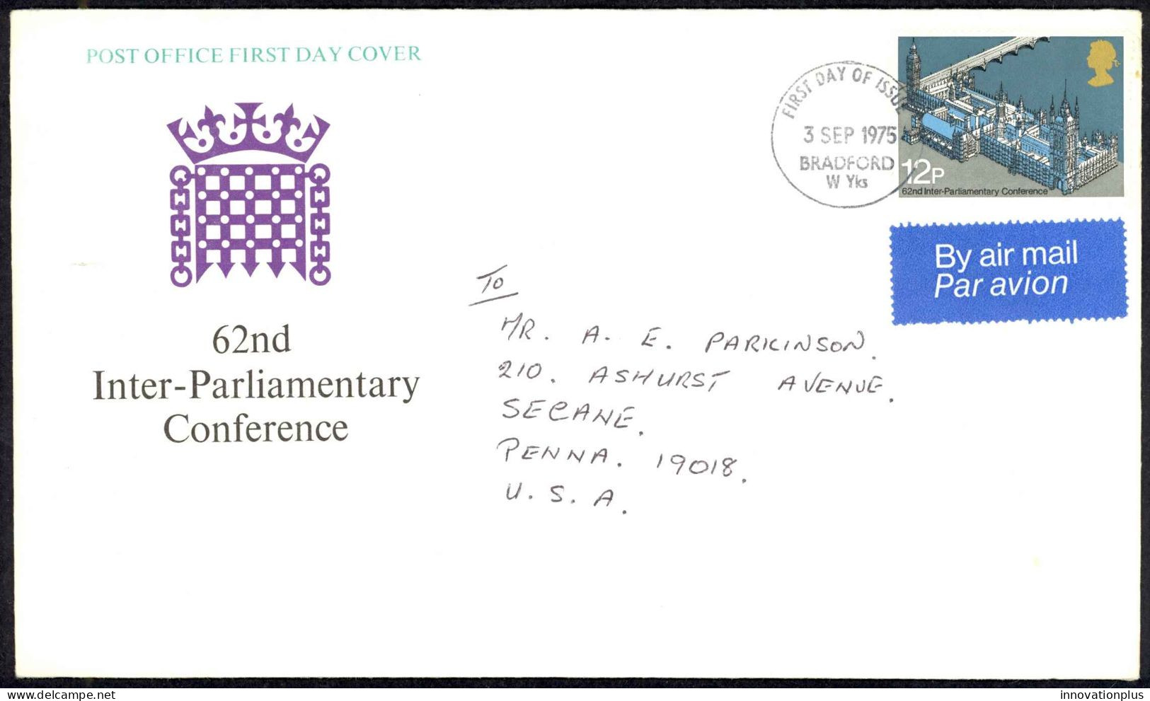 Great Britain Sc# 753 FDC (b) 1975 9.3 62nd Inter-Parliamentary Conference - 1971-1980 Decimal Issues