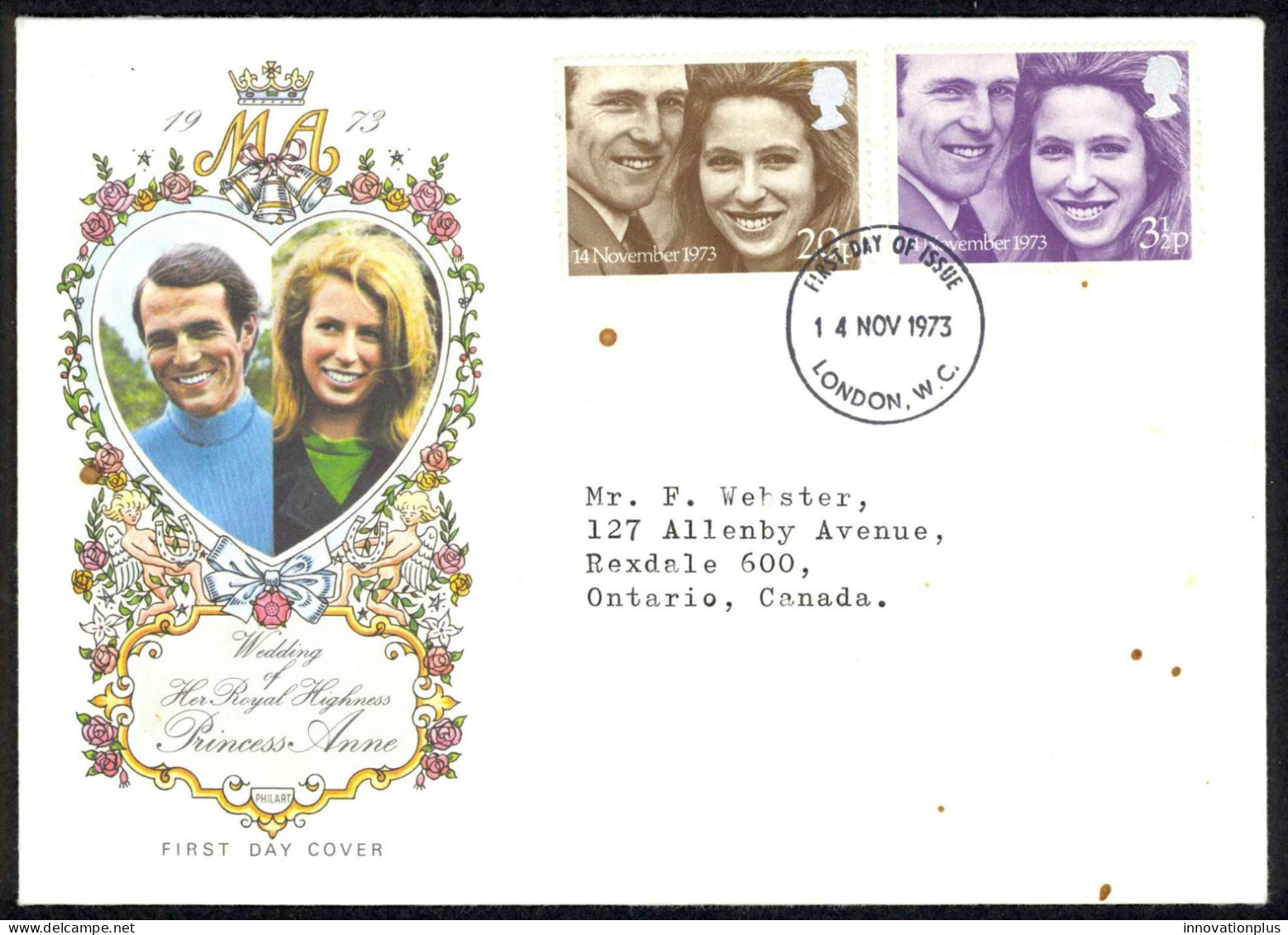 Great Britain Sc# 707-708 FDC (a) 1973 11.14 Royal Wedding - 1971-1980 Decimal Issues