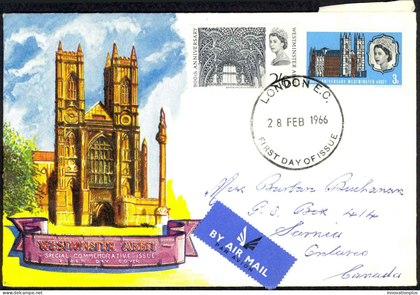 Great Britain Sc# 452-453 (London) FDC (a) 1966 2.28 Westminster Abbey 900th - 1952-1971 Pre-Decimal Issues