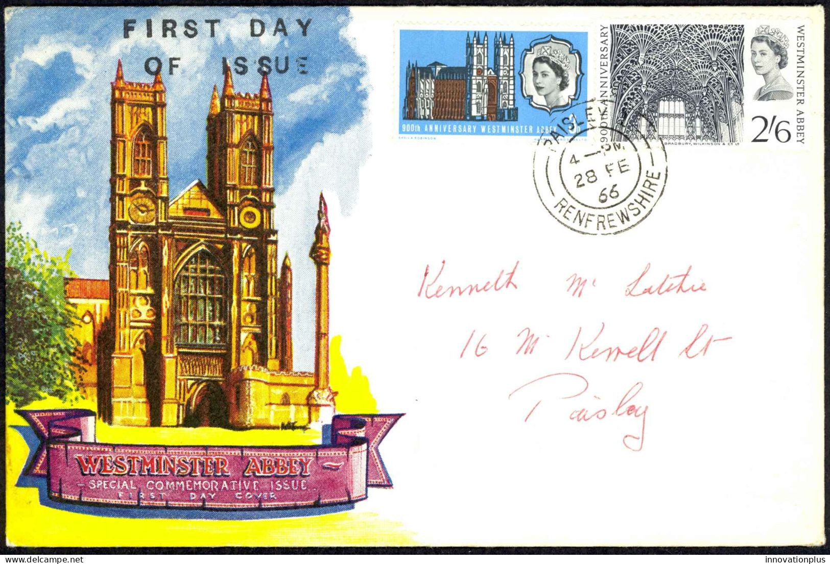Great Britain Sc# 452-453 (P,R) FDC (b) 1966 2.28 Westminster Abbey 900th - 1952-71 Ediciones Pre-Decimales
