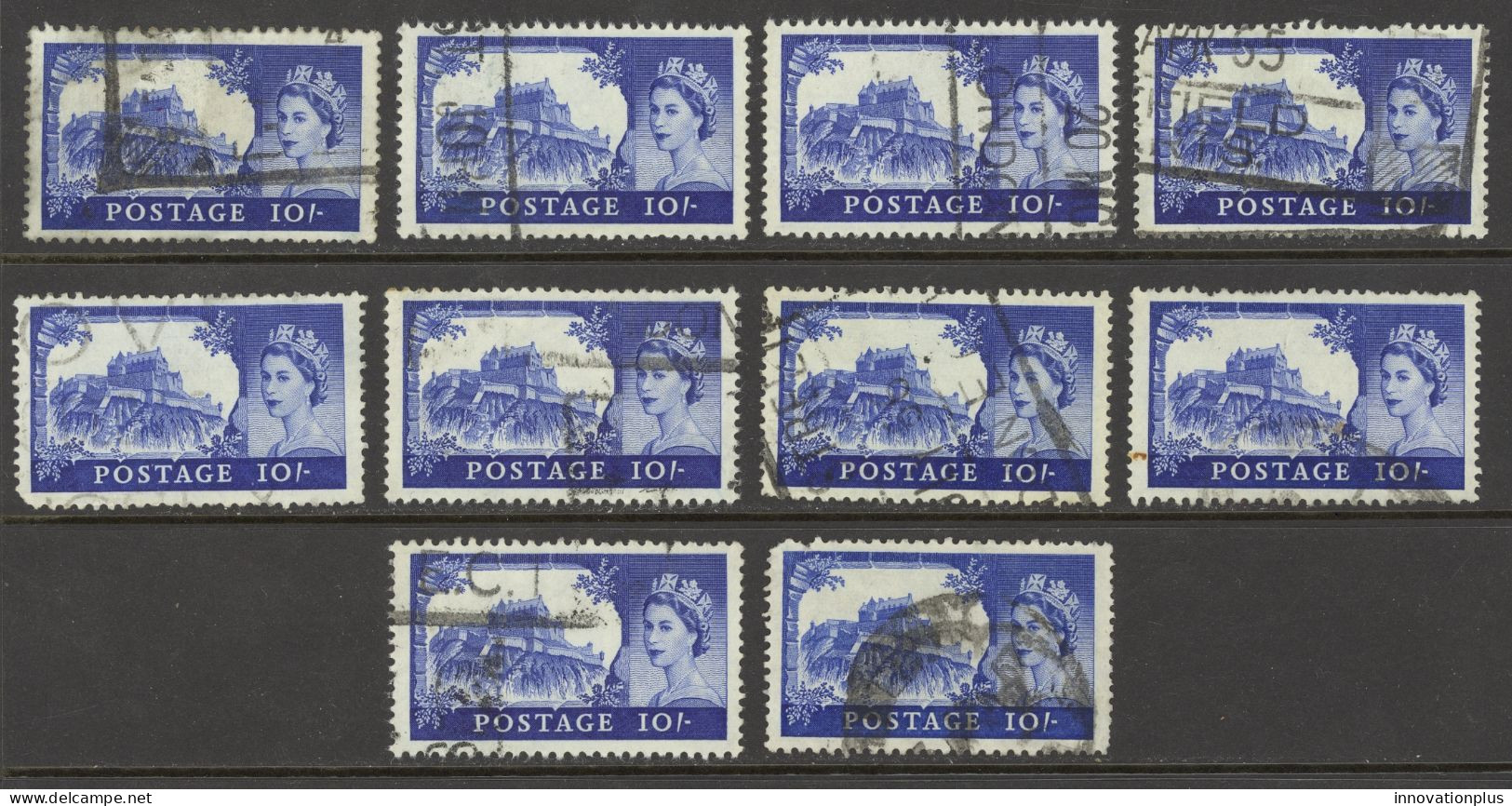 Great Britain Sc# 373 SG# 597a (Bradbury Wilkinson Printing) Used Lot/10 Castle - Usati