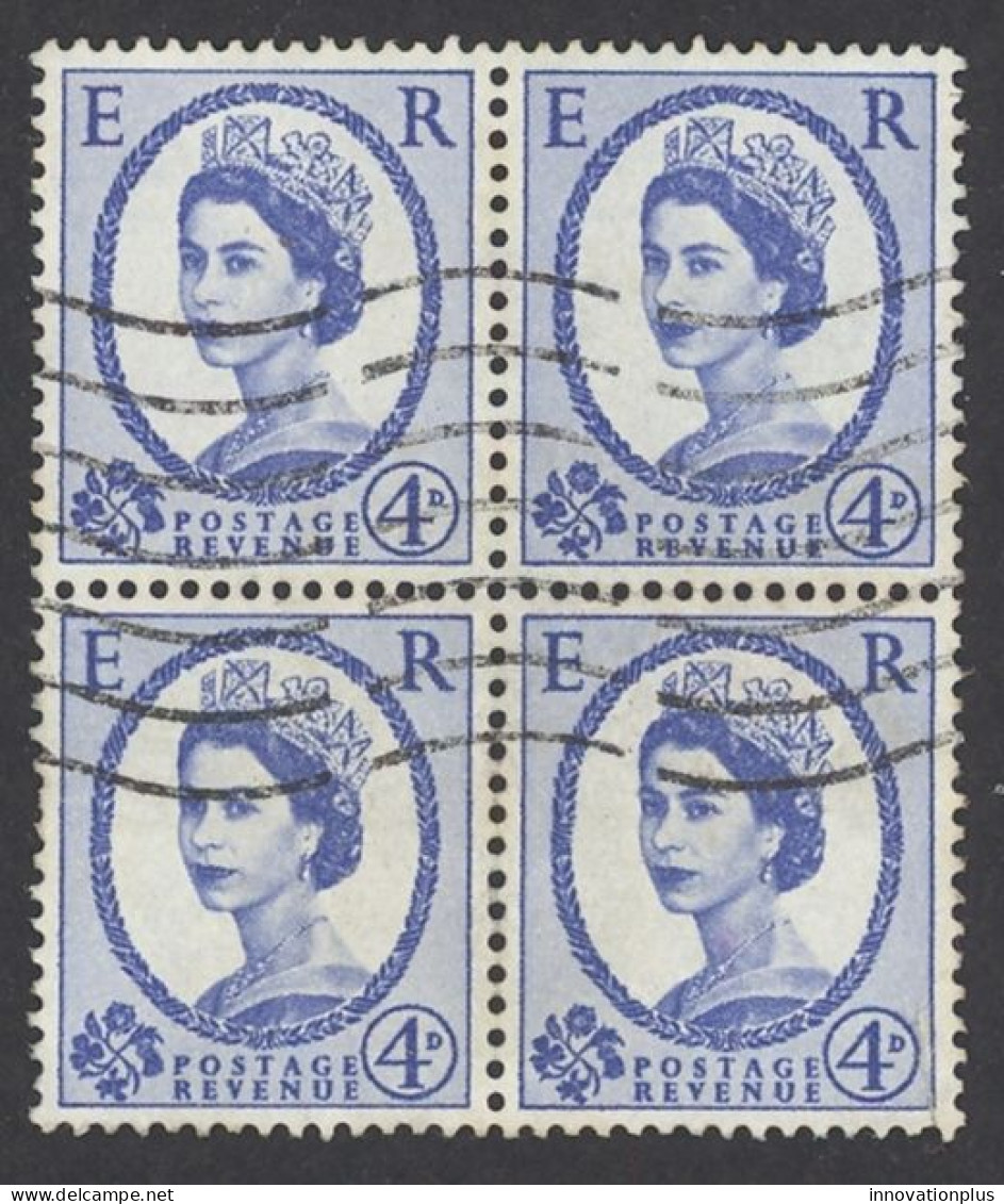Great Britain Sc# 298 Used Block/4 (a) 1953 4p Queen Elizabeth - Usati