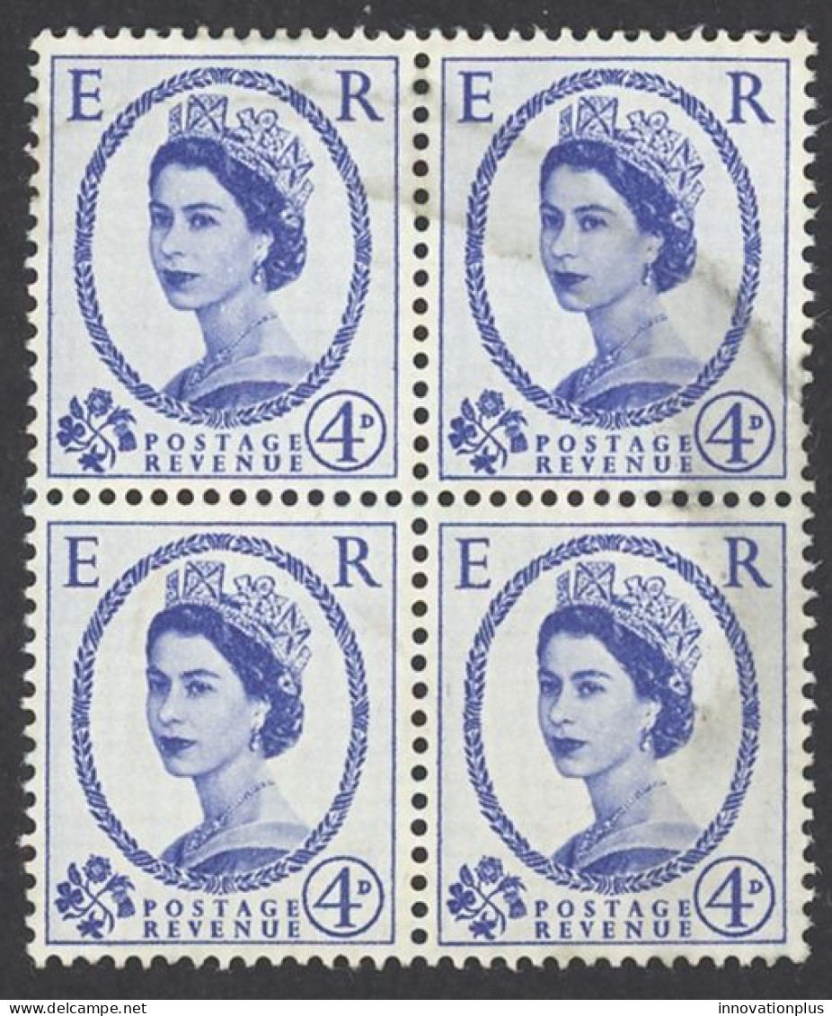 Great Britain Sc# 298 Used Block/4 (c) 1953 4p Queen Elizabeth - Usati