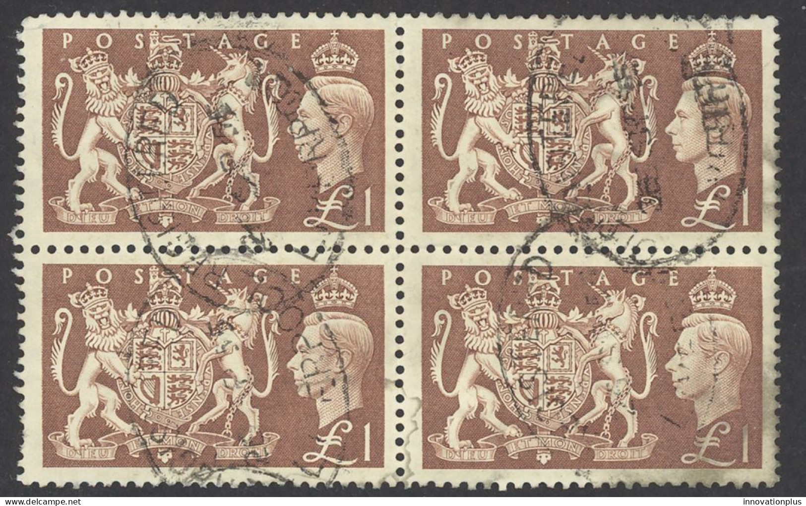 Great Britain Sc# 289 Used Block/4 1951 £1 King George VI - Usati