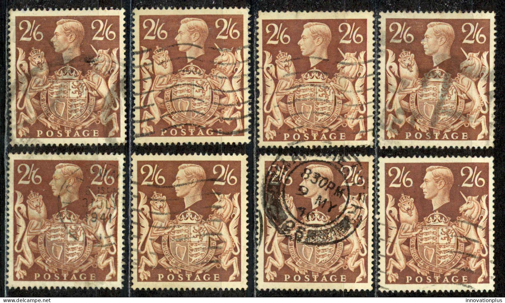 Great Britain Sc# 249 Used Lot/8 1939-1942 2sh6p King George VI And Royal Arms - Usati
