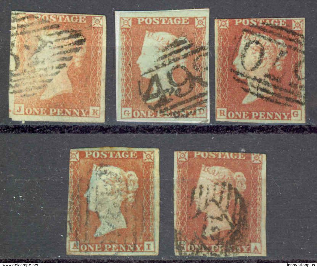 Great Britain Sc# 3 SG# 8 Used Lot/5 1841 1p Red Brown Queen Victoria - Gebraucht