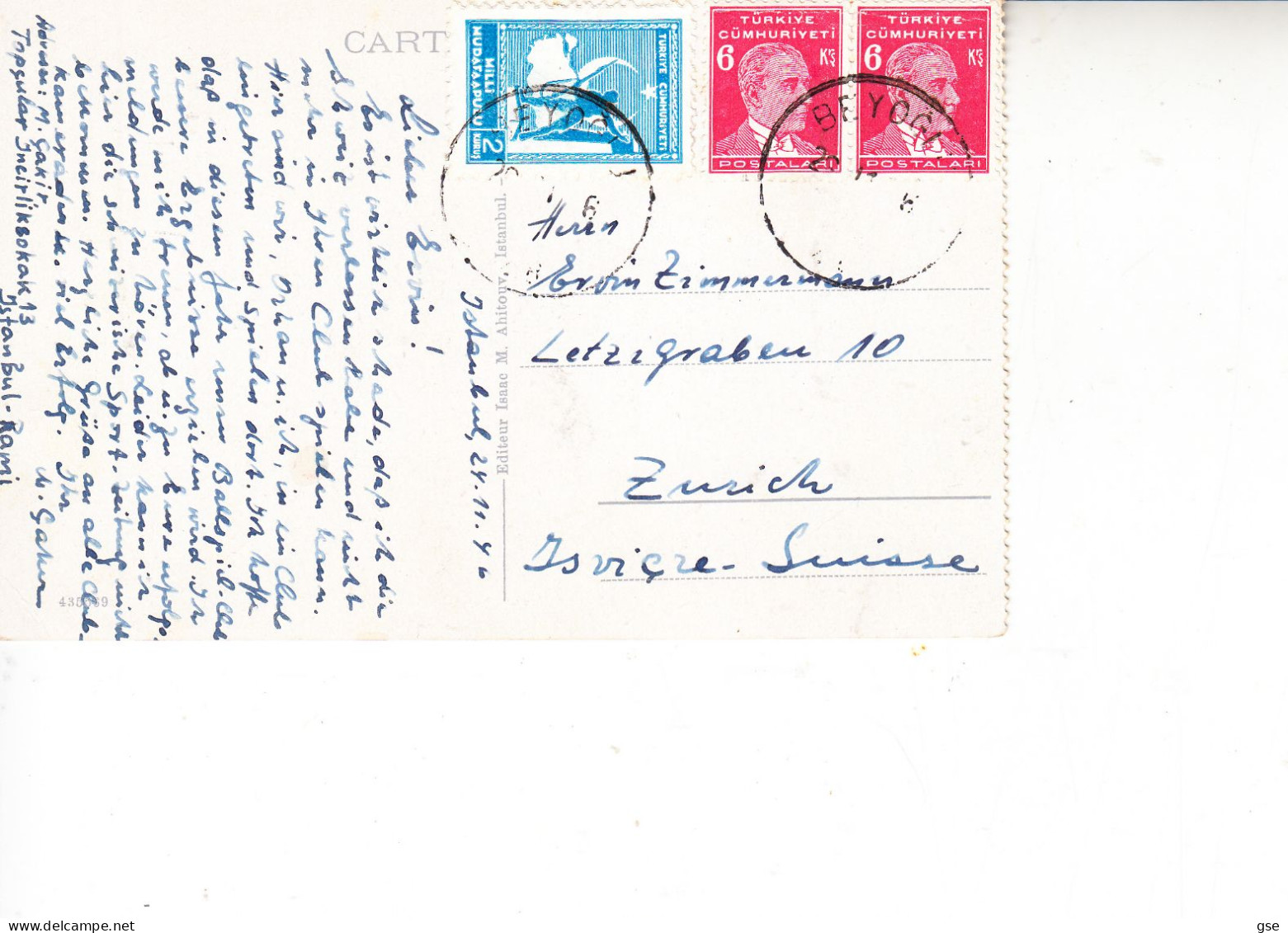 TUECHIA  1946 - Cartolina Per Zurich - Cartas & Documentos