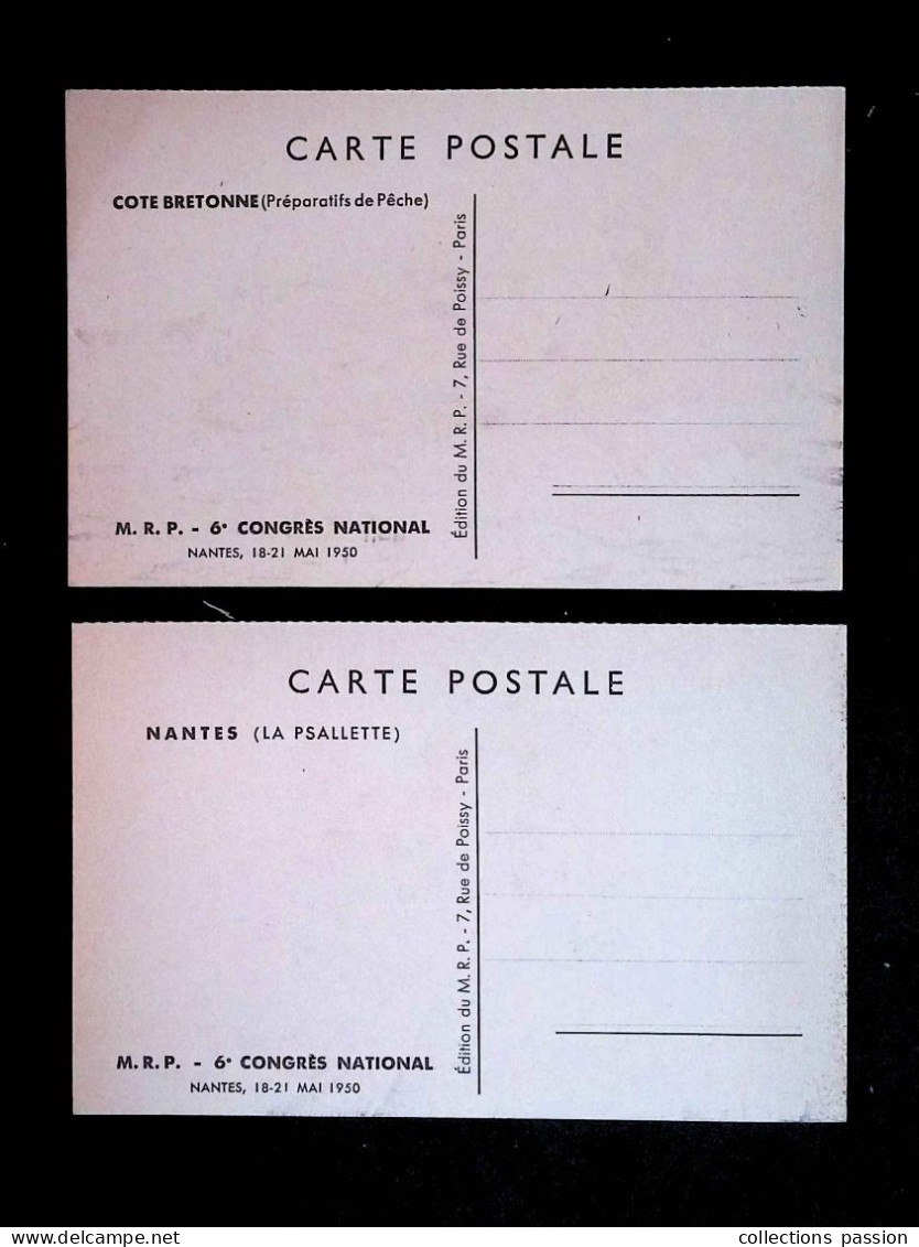 Cp, Parti Politique, M.R.P., Mouvement Républicain Populaire, 6 E Congrès National, 1950, Nantes, LOT DE 2 CP - Partiti Politici & Elezioni