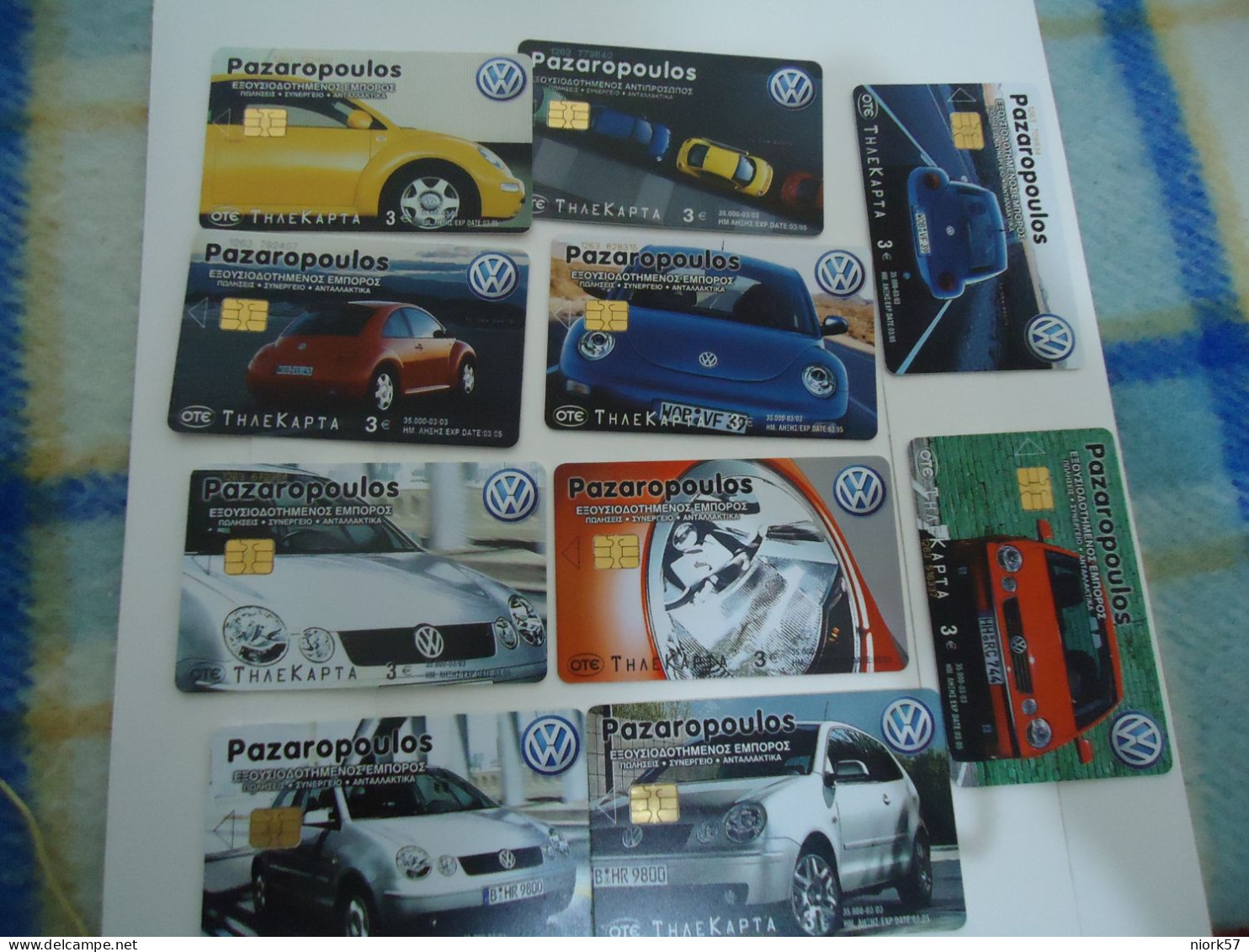 GREECE   USED CARDS  SET 10  CARS VW     2 SCAN  LOW  TIR   35.000 - Voitures