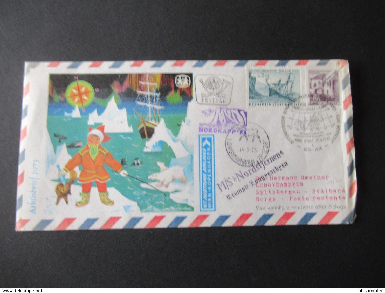 Österreich 1973 Sonderbeleg / Polarpost M/S Nordstjernen Nordkapp 1973 / Arktisbrief 1973 Mit Sonderstempel - Cartas & Documentos