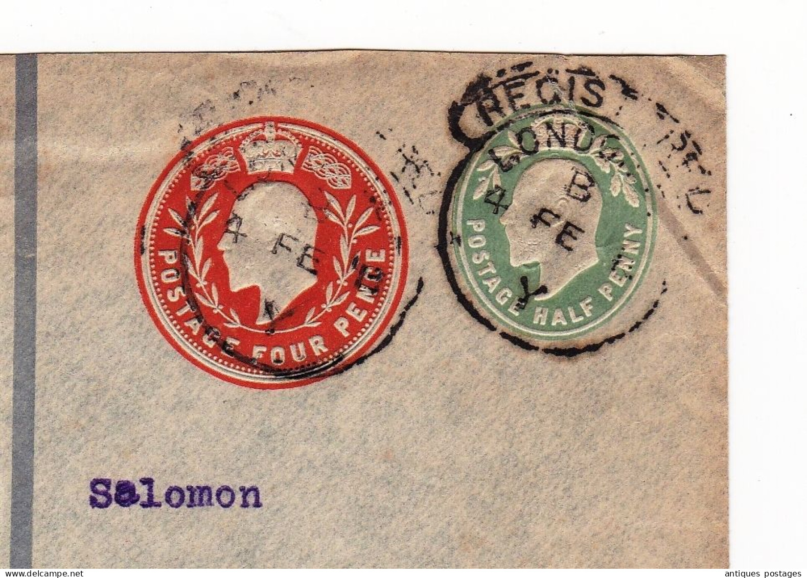 Registered 1911 London England Postal Stationery King Edward VII Frankfurt Deutchland Ernst Salomon Germany - Postwaardestukken