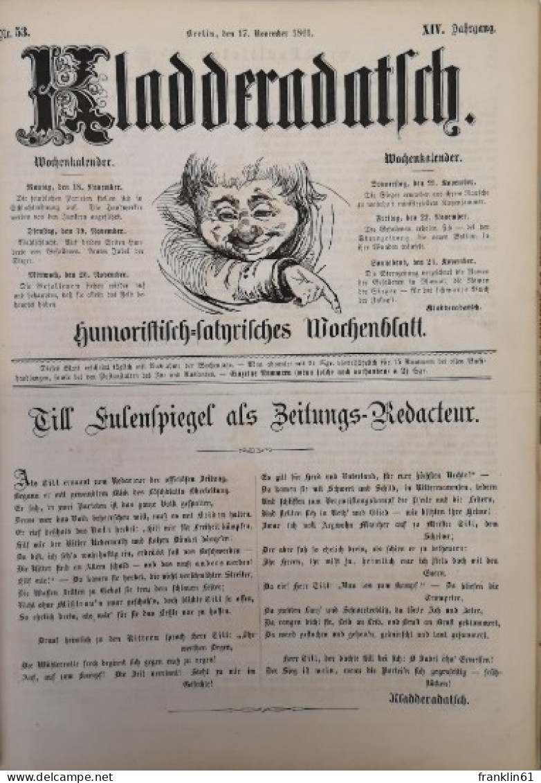 Kladderadatsch. Humoristisch-satyrisches Wochenblatt. 14. Jahrgang.1861. Hefte 1-60 (vollständig).
