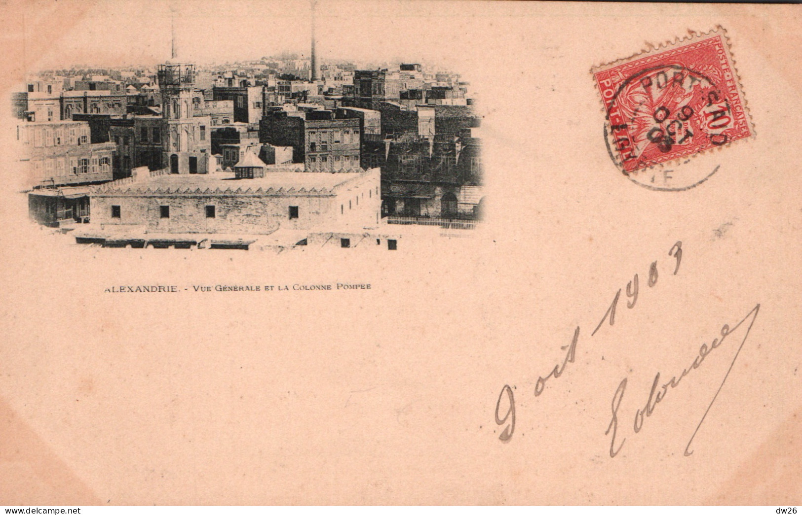 Egypte, Alexandrie - Vue Générale Et La Colonne Pompée - Carte Dos Simple De 1903 - Alexandrië