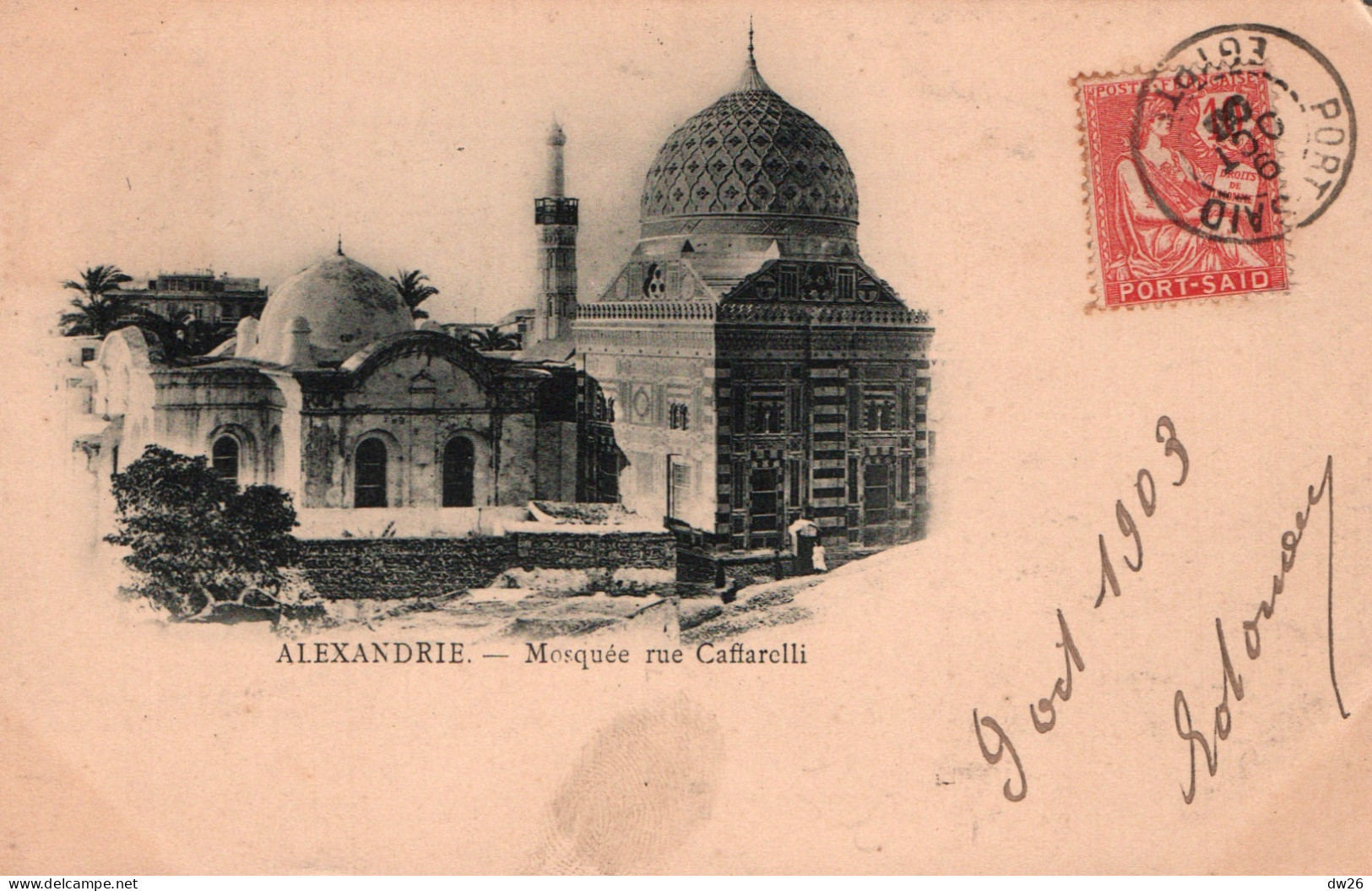 Egypte, Alexandrie - La Mosquée Rue Caffarelli - Carte Dos Simple De 1903 - Alexandrie