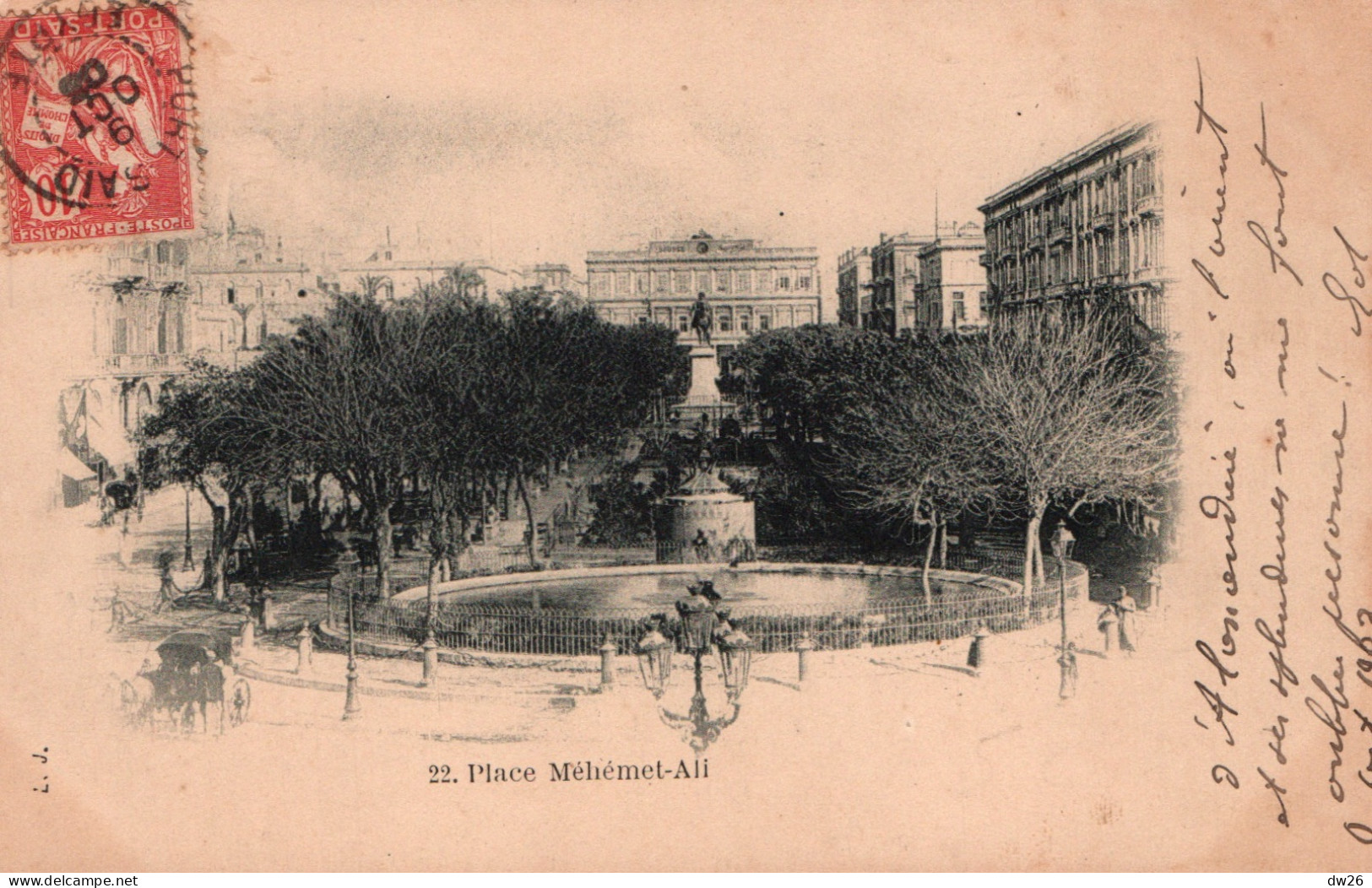 Egypte, Alexandrie - La Place Méhémet-Ali, Bassin Et Statue - Carte Dos Simple N° 22 De 1903 - Alexandria