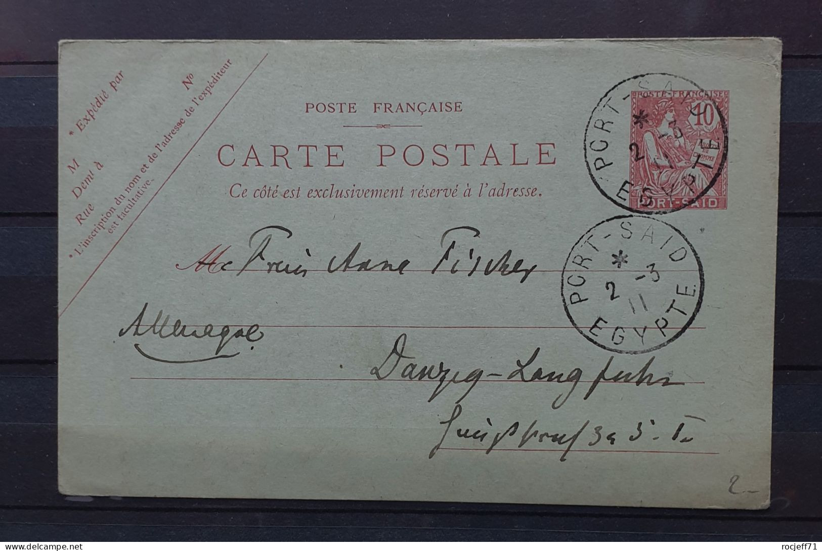12 - 23 // Port Saïd - Entier Postal De Type Mouchon à Destination De Dantzig - Deutschland - Cartas & Documentos