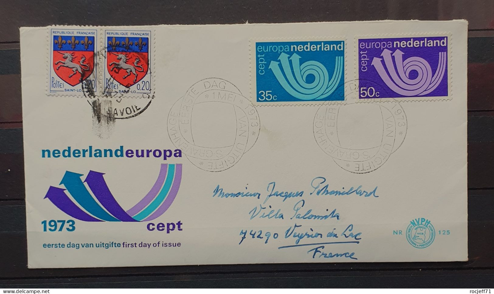 12 - 23 // Nederland + France - Europa 1973 En Affranchissement Mixte à Destination De Veyrier Du Lac - Storia Postale