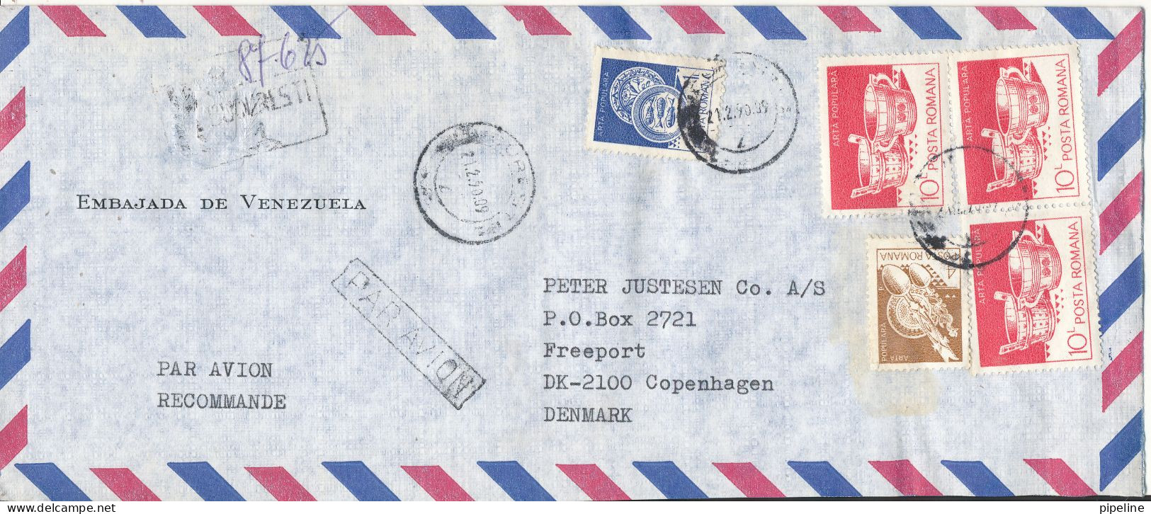 Romania Registered Air Mail Cover Sent To Denmark 21-2-1990 Topic Stamps (sent From The Embassy Of Venezuela Budapest) - Brieven En Documenten