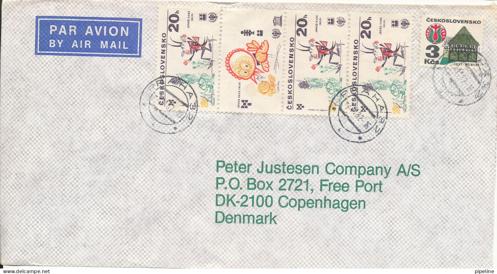 Czechoslovakia Air Mail Cover Sent To Denmark 2-11-1982 Topic Stamps (sent From The Embassy Of Syria Praha) - Luchtpost