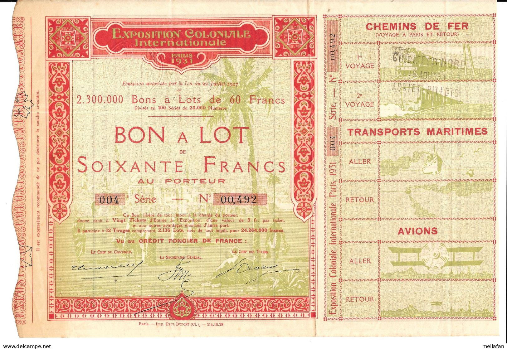 KB919 - BON A LOT EXPOSITION COLONIALE DE 1931 - D - F