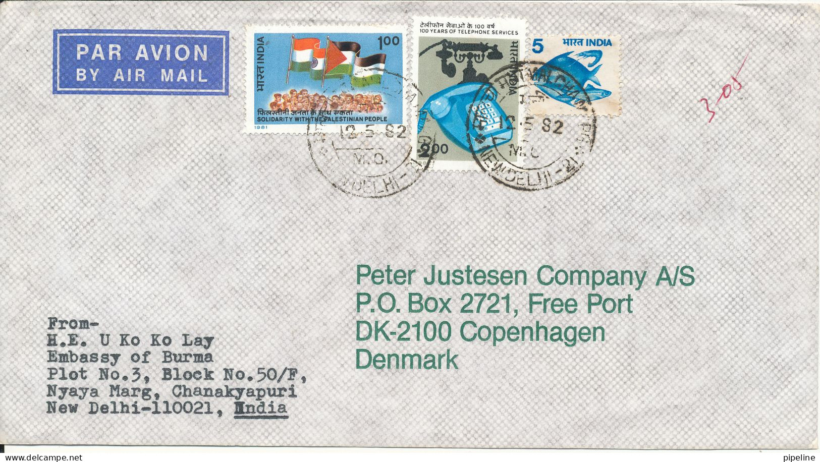 India Air Mail Cover Sent To Denmark 12-5-1982 Topic Stamps - Luchtpost