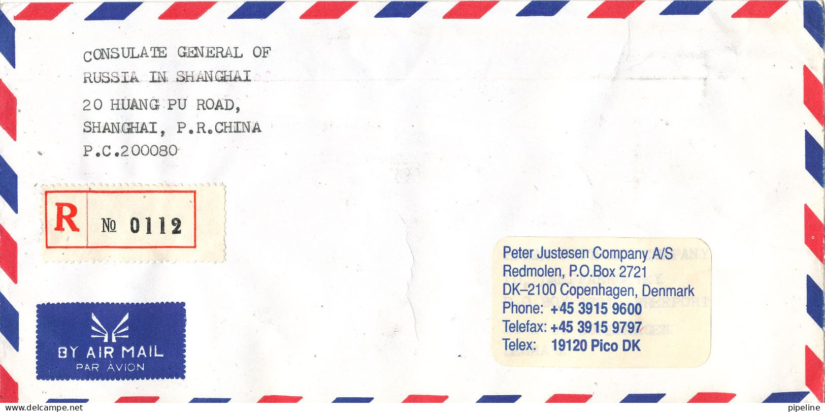 China Registered Air Mail Cover Sent To Denmark 7-6-1994 Topic Stamps (sent From Conculate General Of Russia Shanghai) - Airmail