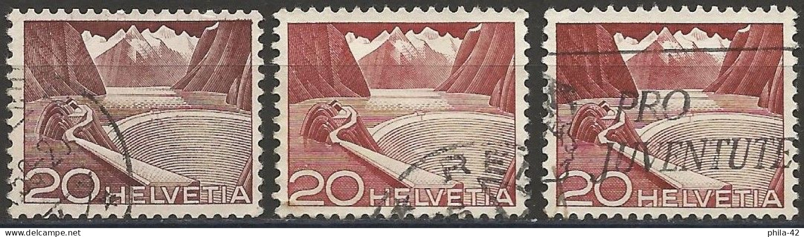 Switzerland 1949 - Mi 533 - YT 485 ( Dam Of Grimsel ) Three Shades Of Color - Plaatfouten
