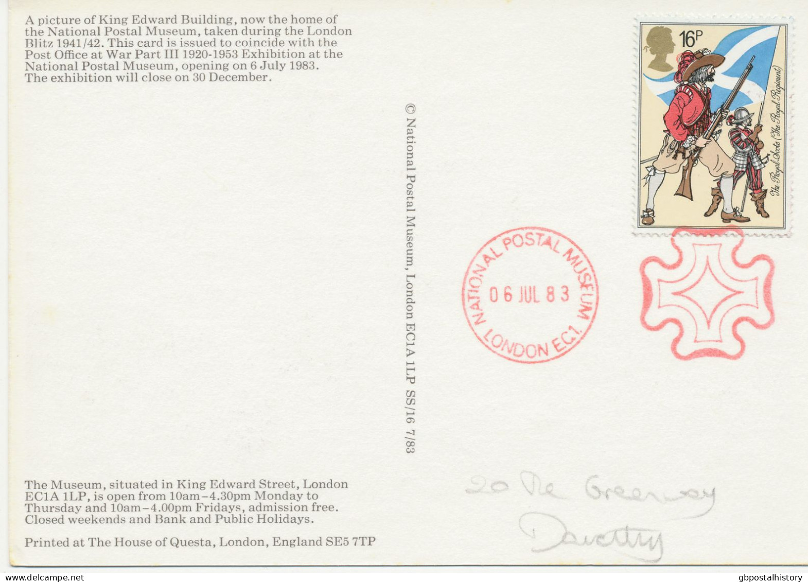 GB SPECIAL EVENT POSTMARKS 1983 NATIONAL POSTAL MUSEUM LONDON EC1. - FDC STRUCK IN RED - Briefe U. Dokumente