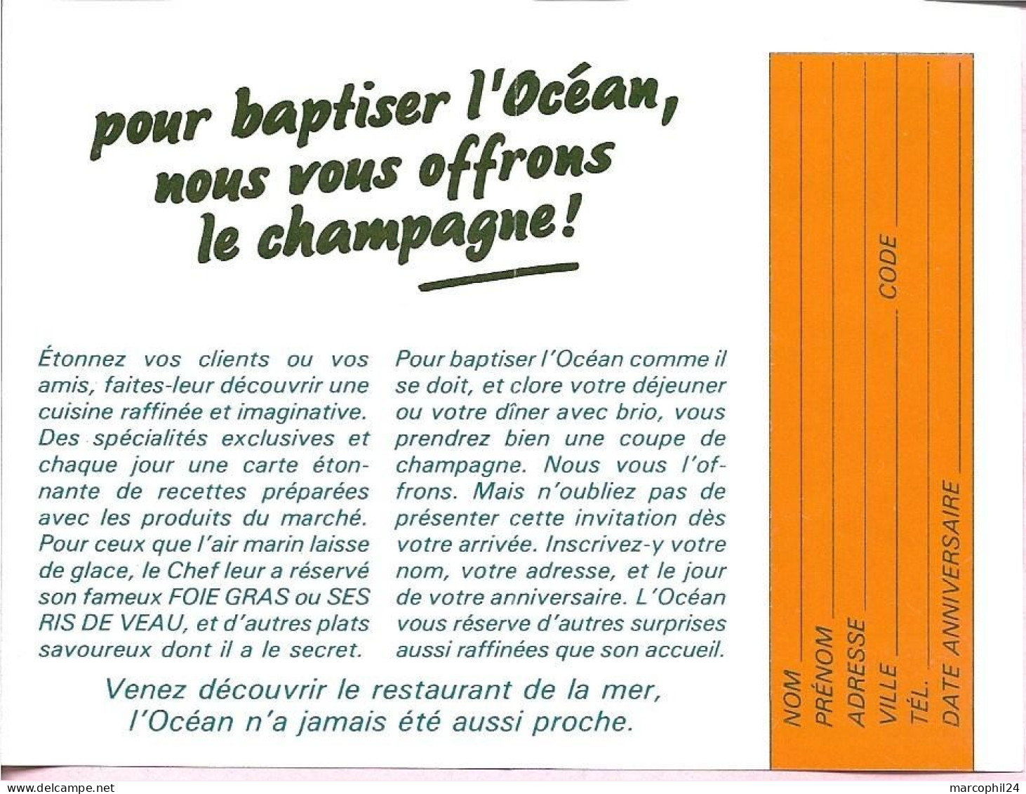 ESSONNE - Dépt N° 91 = MONTGERON 1986 = Restaurant L'Océan + BOUTEILLE CHAMPAGNE DEUTZ + PAQUET POSTE Port Payé - Champagne & Mousseux