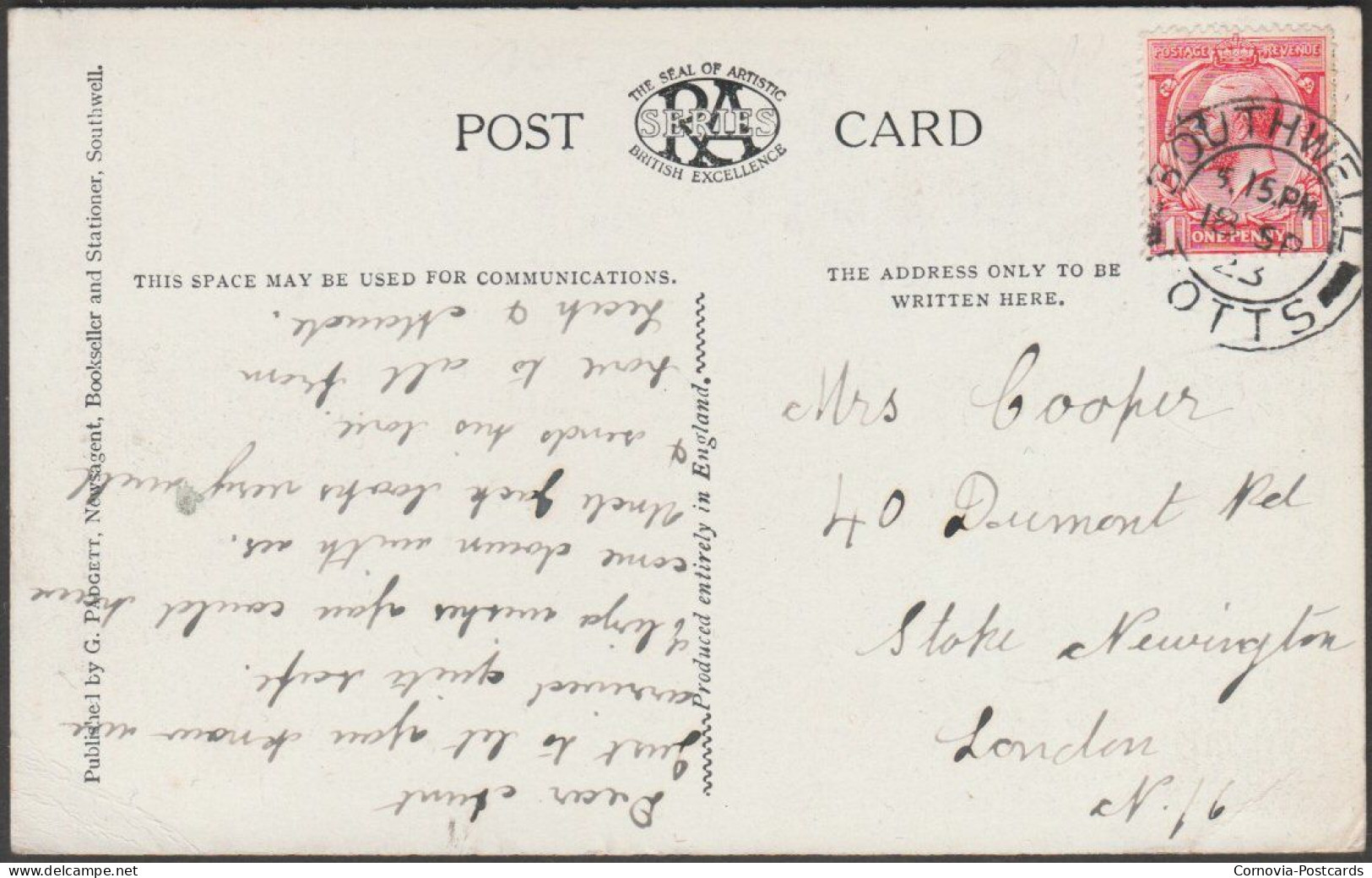 Nave, Southwell Minster, Nottinghamshire, 1923 - Padgett Postcard - Altri & Non Classificati