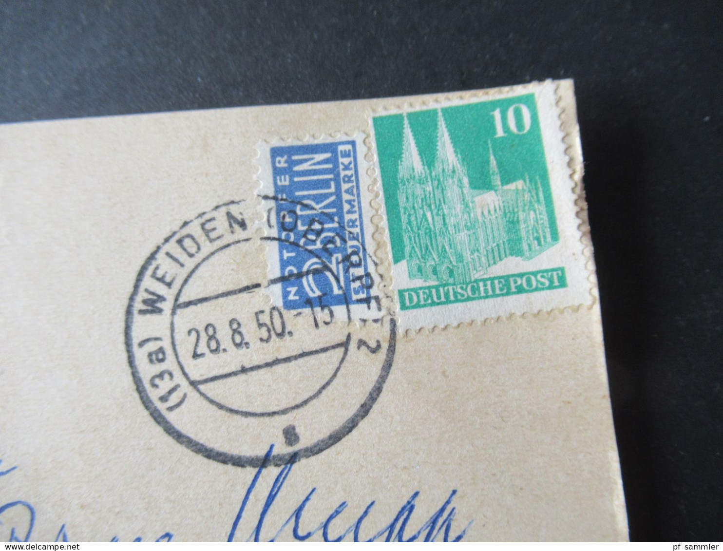 Bizone Bauten 1950 Mi.Nr.80 Eg EF Fern PK / Firmen PK VW Autohaus Georg Zwack Stempel Weiden Oberpfalz Nach Duisburg - Storia Postale