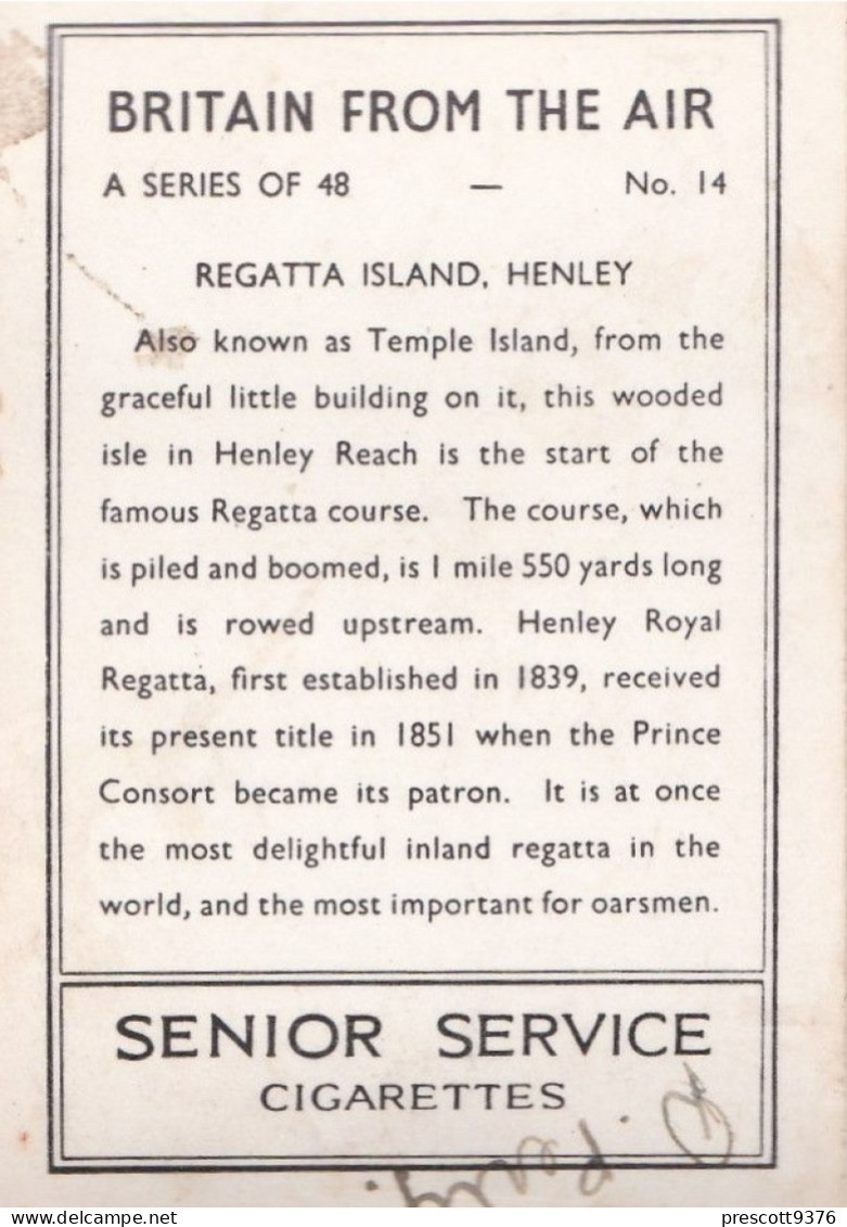 Britain From The Air 1938 - Senior Service - Real Photo - 14 Regatta Island, Henley - Wills
