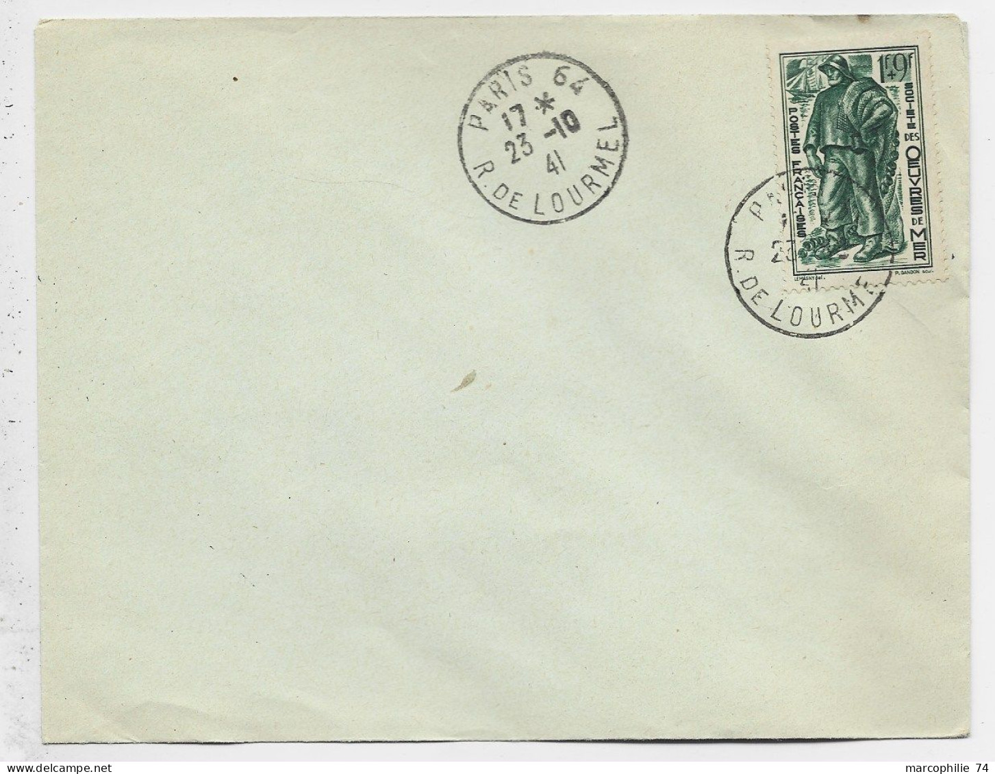 FRANCE N° 504 1FR SURTAXE OEUVRE DE LA MER LETTRE PARIS 64 23.10.41 1ER JOUR DU TIMBRE SUPERBE - ....-1949